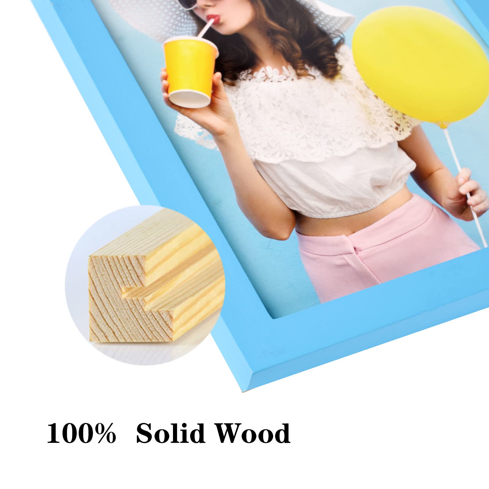 wyooxoo 12x16 Picture Frame Blue Made of Solid Wood Photo Frames Display Pictures 11x14 with Mat or 12x16 Without Mat Colorful F